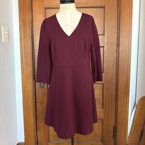 Trina Turk Womens V-Neck Long Sleeve Zip Up Dress Maroon Size 12